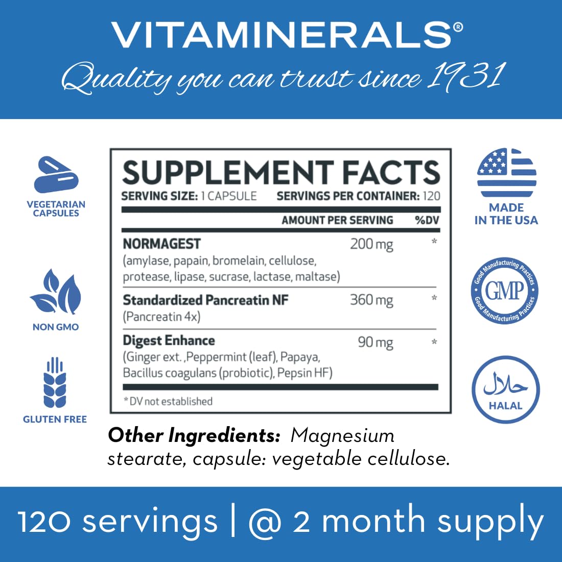 Vitaminerals 61 Normagest Veggie Caps, 120 Count