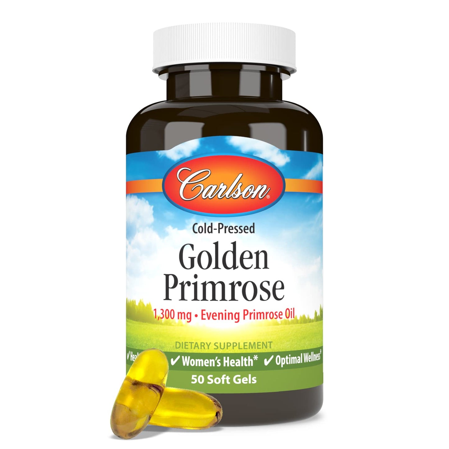 Carlson Golden Primrose Evening Primrose Oil Softgels, 1300 mg, 50 Count