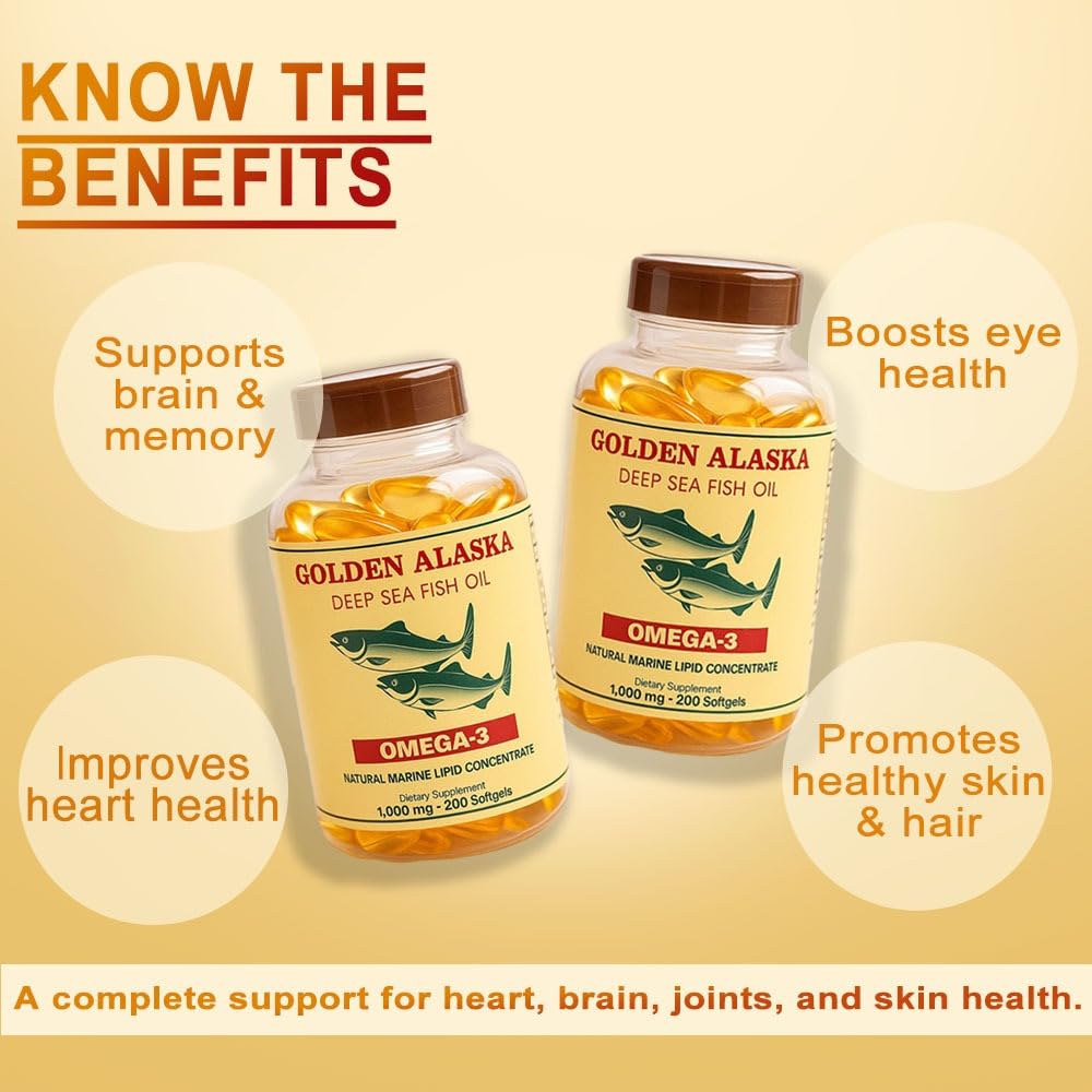 NCB Technology Golden Alaska Deep Sea Fish Oil Omega-3 EPA DHA 1000mg Softgels, 200 Softgels