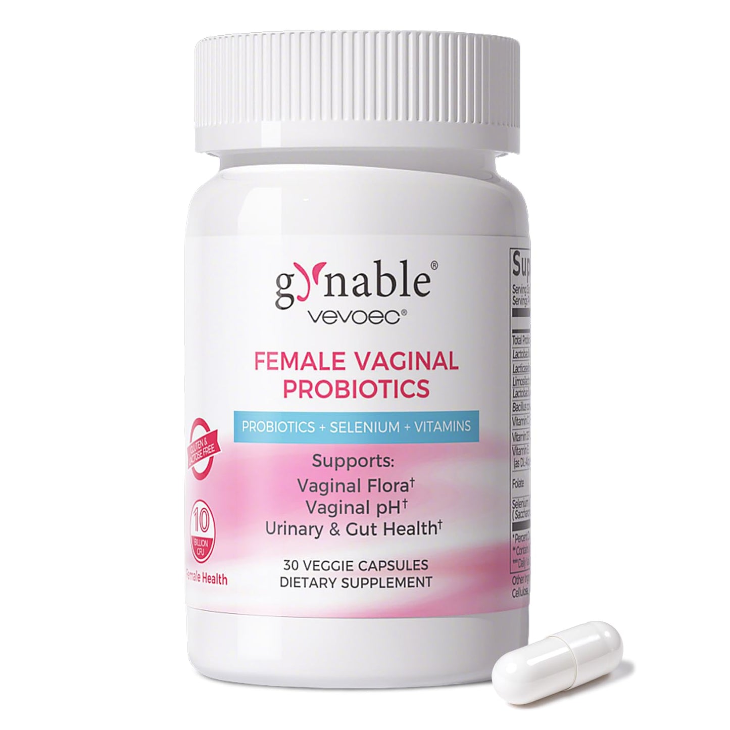 Vevoec Gynable Vaginal Probiotic for Women - Female Probiotic for pH Balance, Upgraded to 10 Billion CFU Probiotics Odor Control, Yeast Balance, Promote Healthy Vaginal Flora & Feminine Health, Capsules, 30 Count