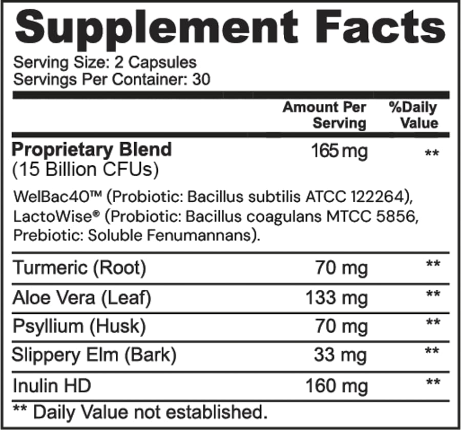 Ameo Life Probiotic for Digestive & Gut Health – Bacillus Subtilis & Bacillus Coagulans with Aloe Vera, Turmeric, Psyllium, Slippery Elm & Inulin Prebiotic – 60 Capsules