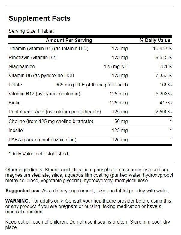 Swanson Vitamin B-125 Complex Tablets, 250 Count