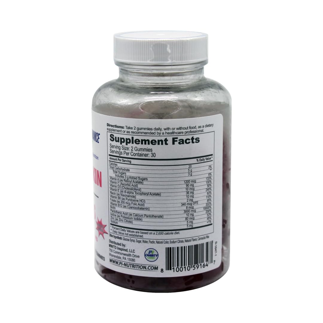 PERFORMANCE INSPIRED Hair, Skin & Nails Gummies – 3000mcg Biotin, 5mg Zinc – Raspberry Flavor – 60 Count