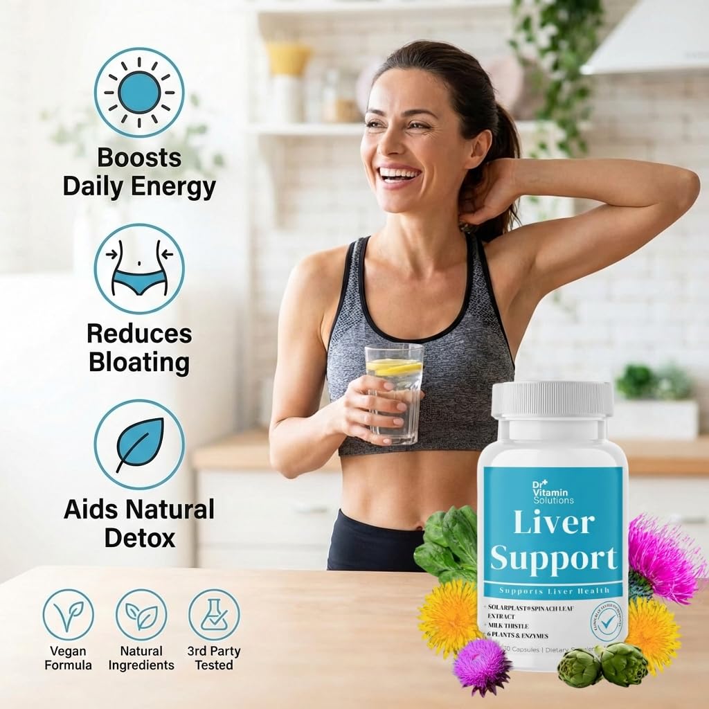 DR VITAMIN SOLUTIONS Liver Cleanse Detox and Repair Milk Thistle Supplement with Chlorophyll, Digestive Enzymes, Artichoke & Dandelion for Natural Gallbladder Support, 30 Capsules