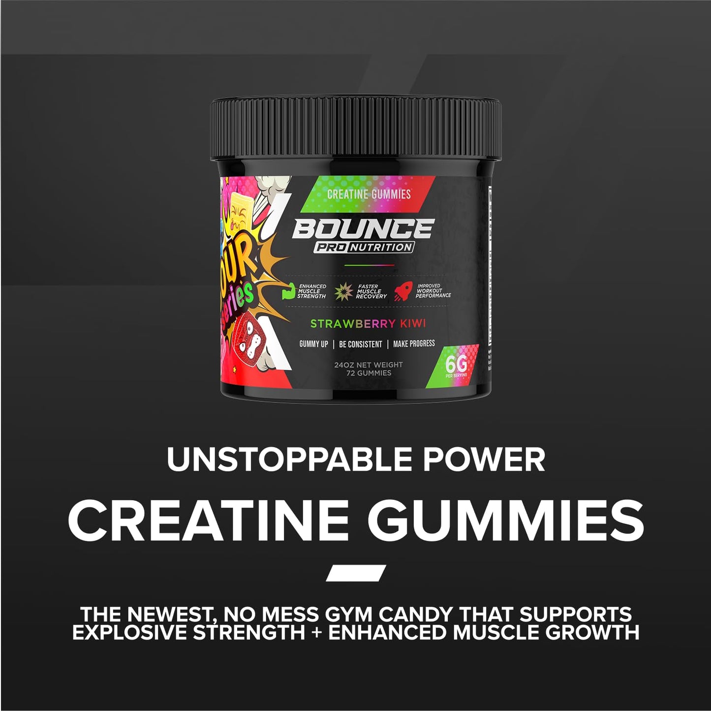 Bounce Pro Creatine Monohydrate Gummies, 72 Count