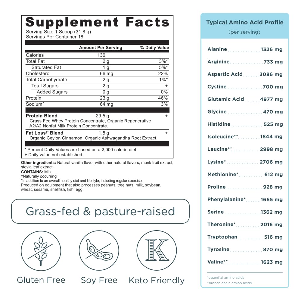Ancient Nutrition Grass-Fed Whey Protein Powder, Vanilla Bean, 41.2 Servings