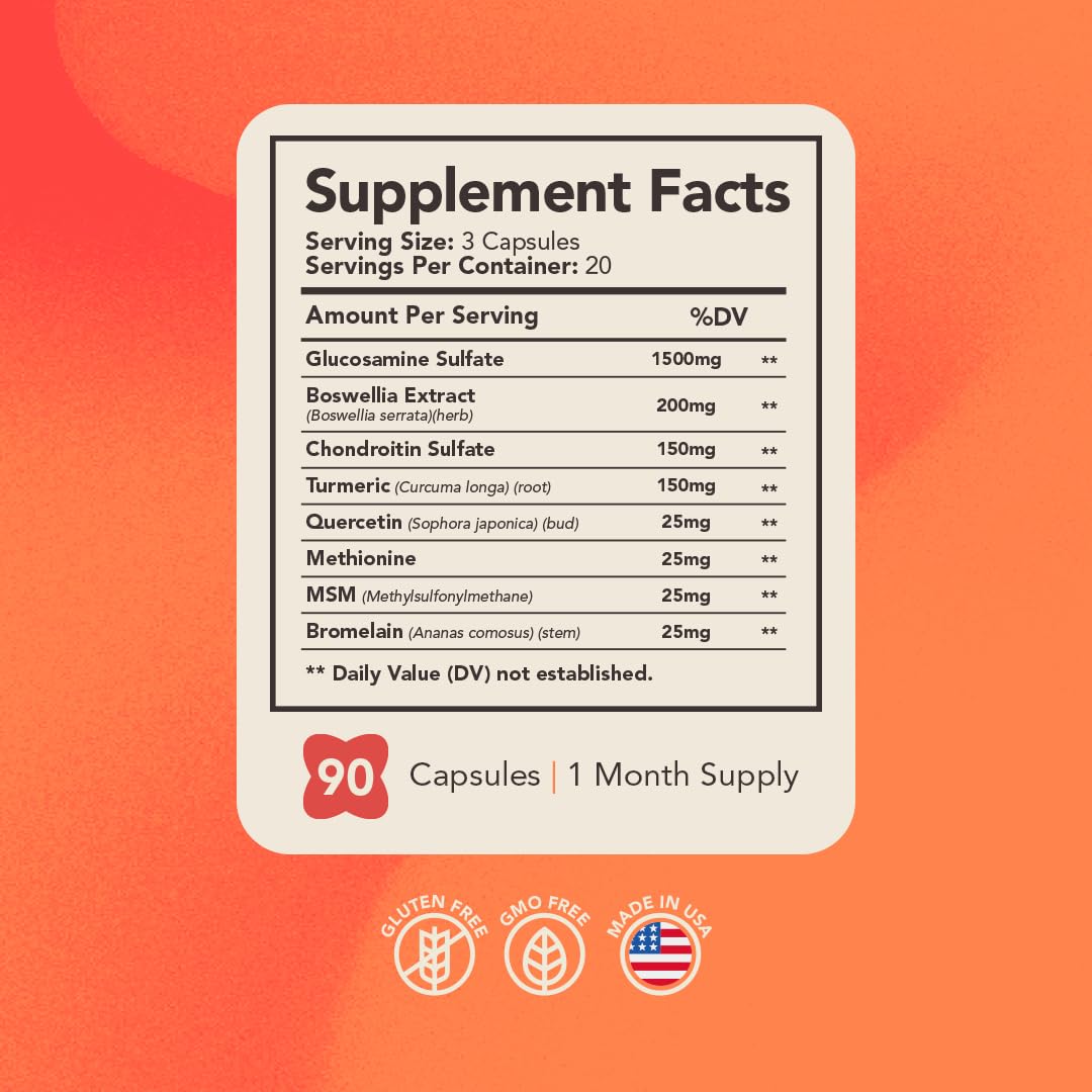 UNION SHOP USA Glucosamine Chondroitin MSM & Turmeric Joint Support Capsule 90 Capsules
