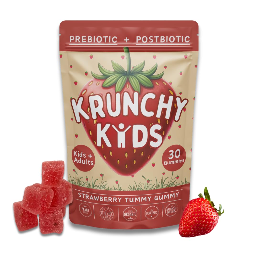Krunchy Kids Gut Health Gummies for Kids – Prebiotic & Postbiotic Digestive Support, 30 Gummies