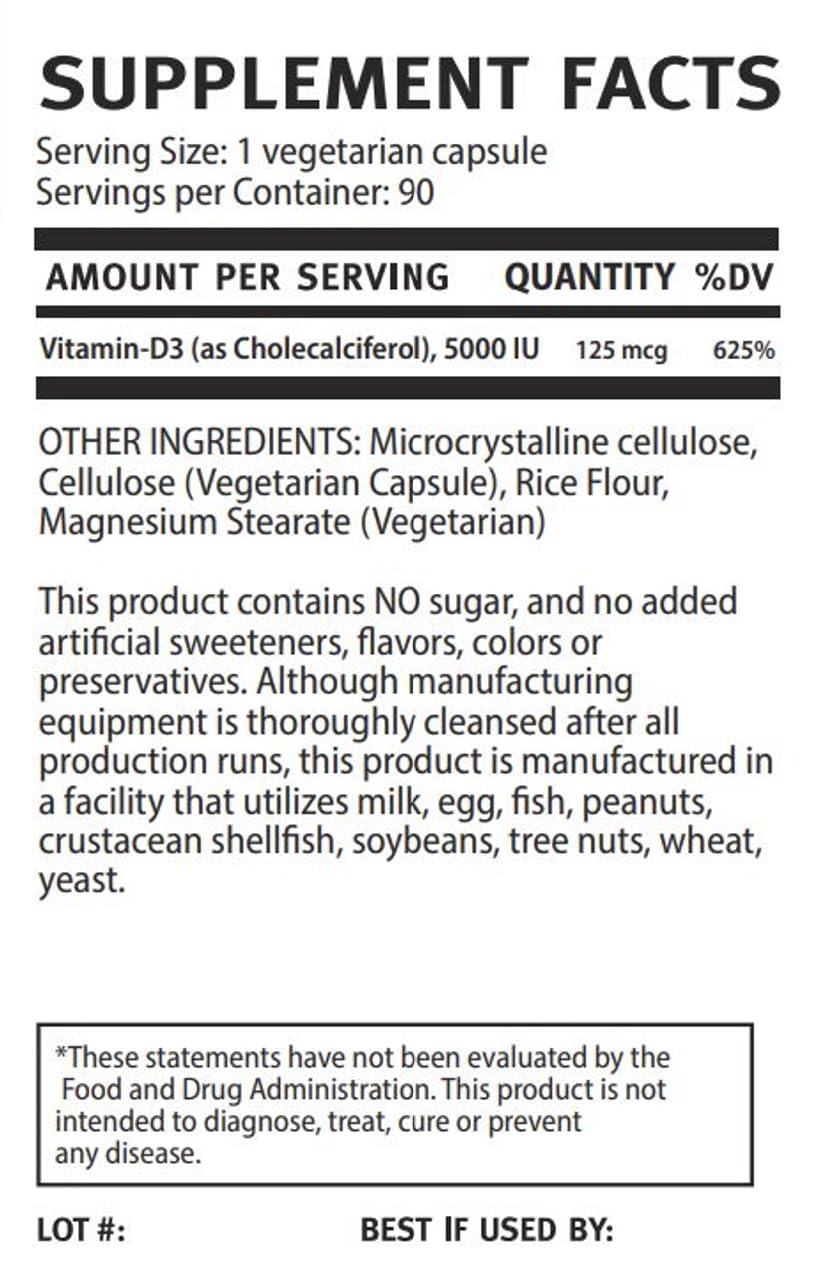VitalRemedyMD Vitamin D3 5000 IU Capsule, 90 Count