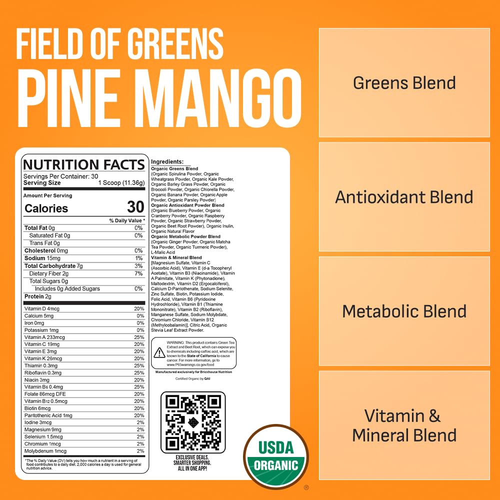 BRICKHOUSE NUTRITION Field of Greens Super Greens Powder, 12 oz