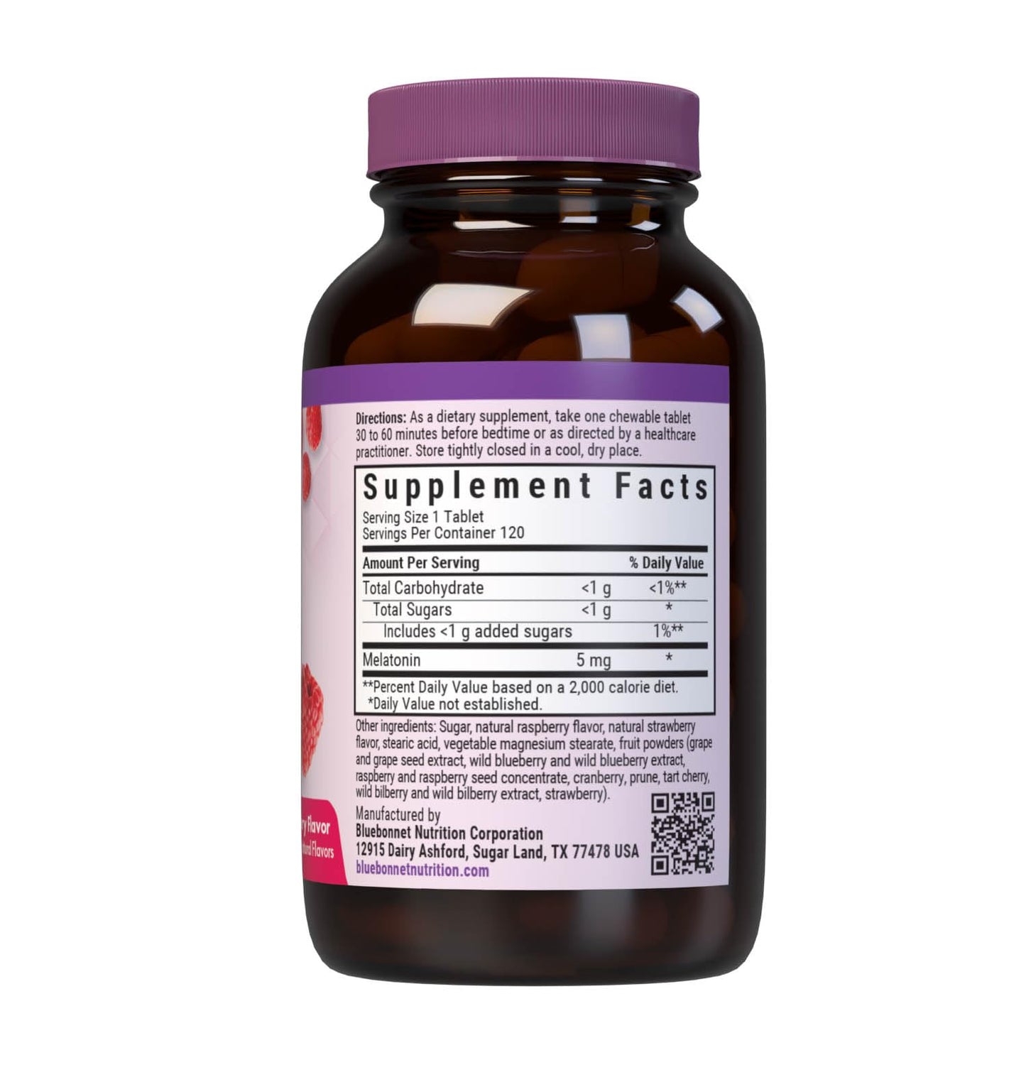 BlueBonnet EarthSweet Melatonin 5 mg Fast-Acting Quick Dissolve Nighttime Relaxation & Restful Sleep Support 120 Tablets