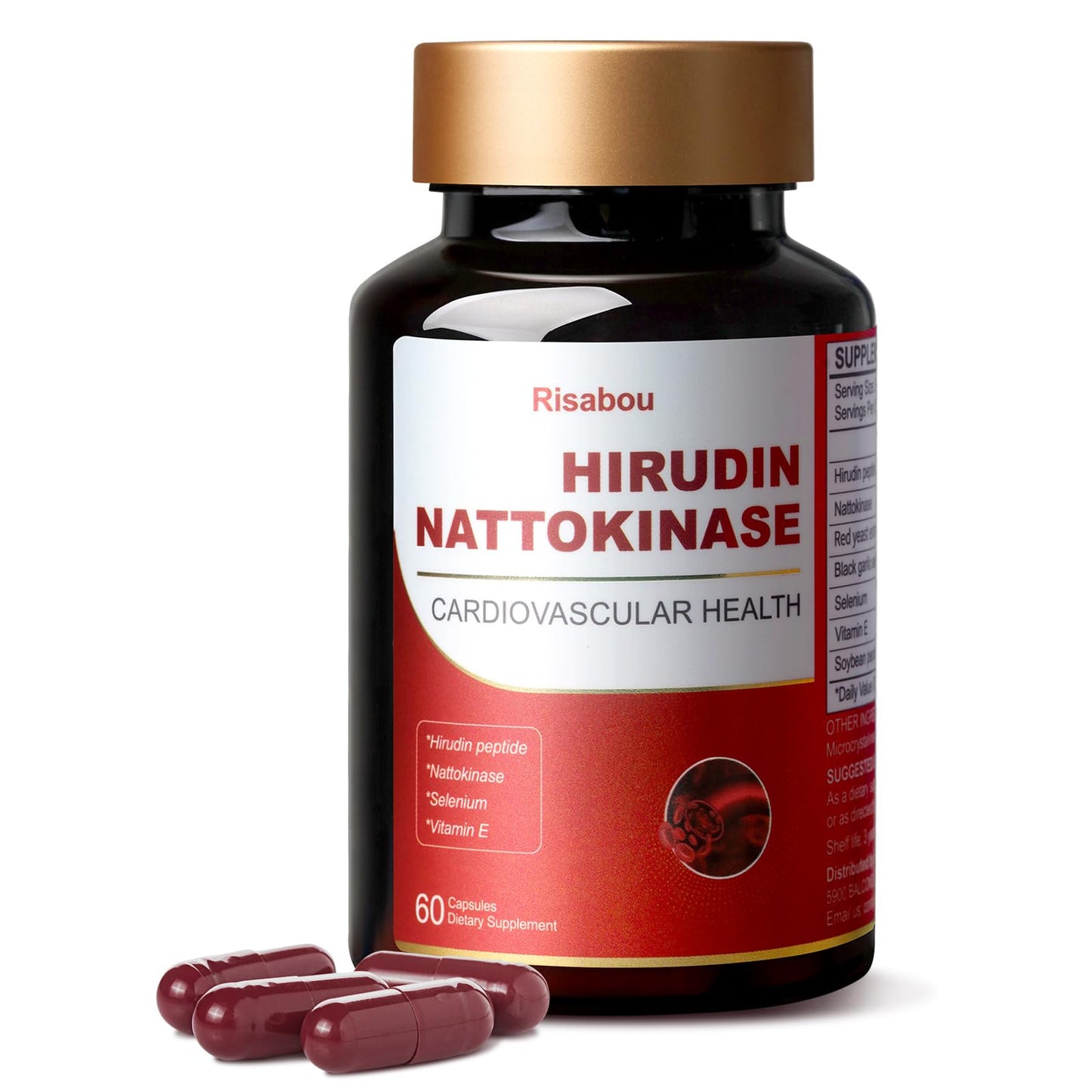 Risabou Hirudin Peptide Nattokinase with Red Yeast Extract Capsules, 60 Count