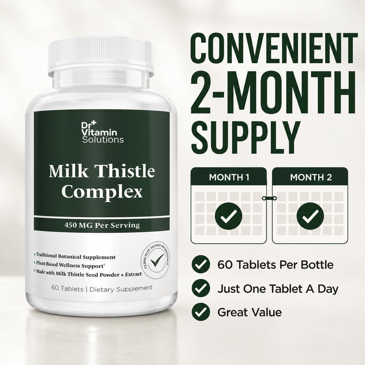 DR Vitamin Solutions Milk Thistle Complex 450 mg – 175 mg Standardized Milk Thistle Extract Plus 275 mg Milk Thistle Powder, Tablets, 60 Count