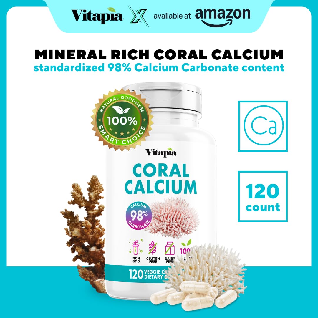 Vitapia Coral Calcium Powder 1000mg Capsules, 120 Count