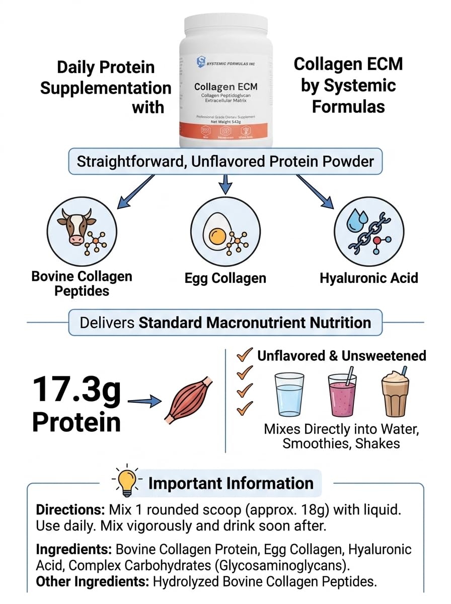 Pure DelaVita Systemic Formulas Collagen ECM Powder with Hyaluronic Acid, Bovine and Egg Collagen (543g)