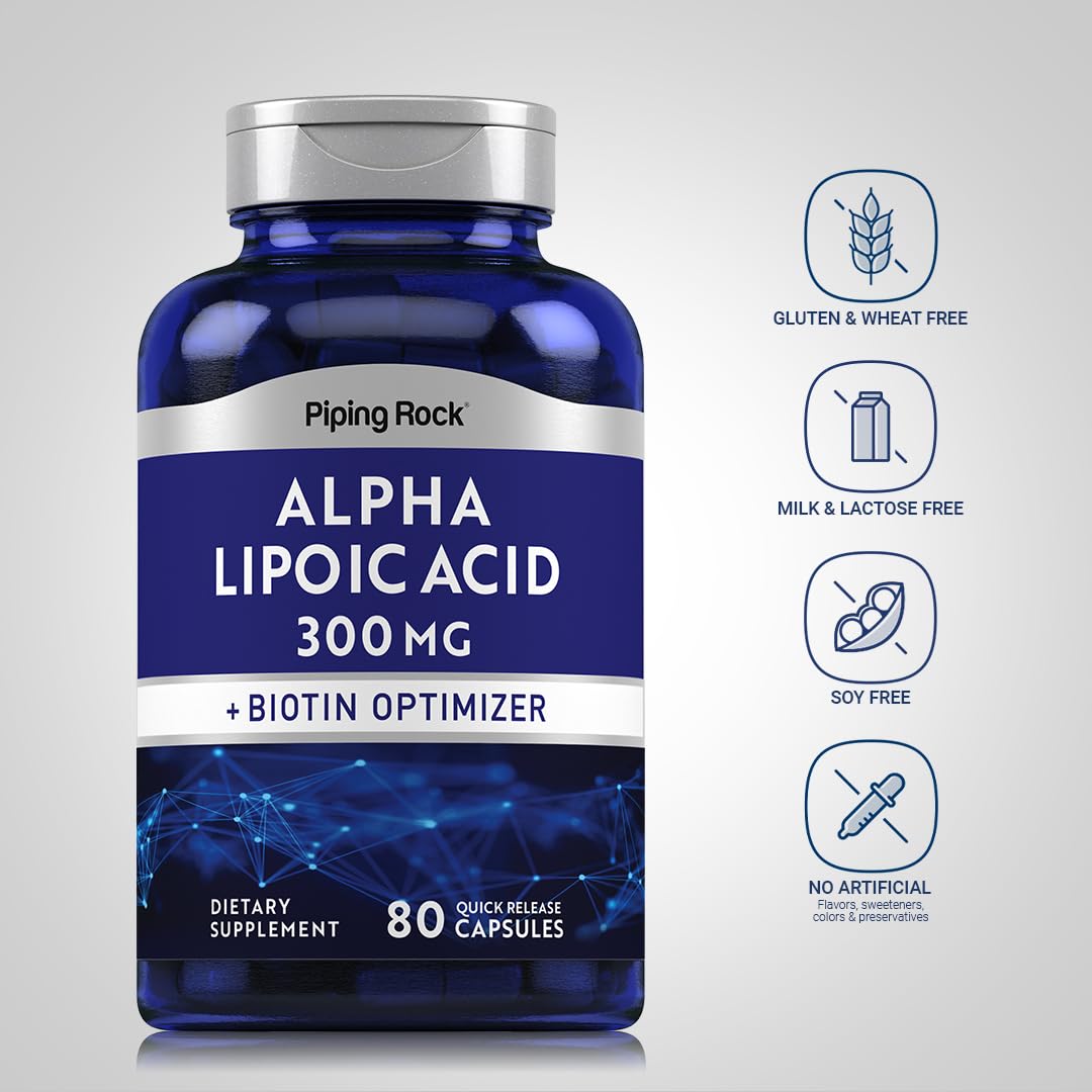 Piping Rock Alpha Lipoic Acid 300mg Plus Biotin Optimizer Capsule 80 Count