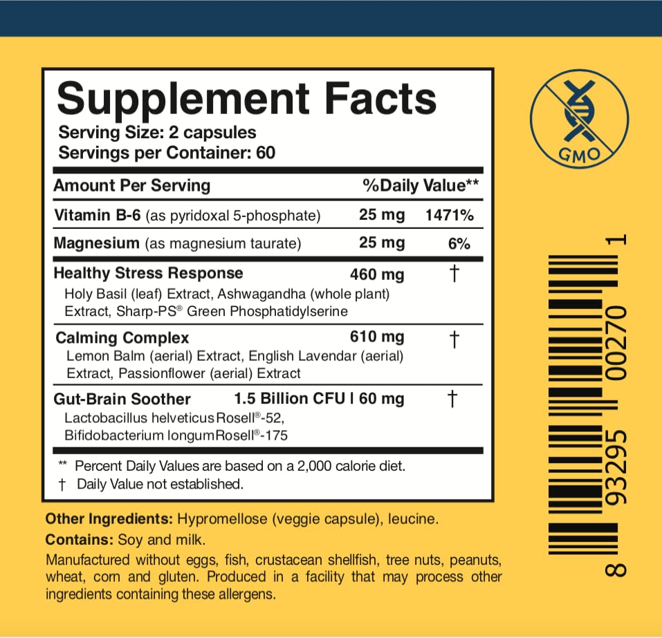 Researched Nutritionals AnxiaEase - Stress, Cortisol Management & Mood Support Supplement with Botanicals, Vitamin B6, Magnesium & Psychobiotic Probiotic Strains, 120 Capsules