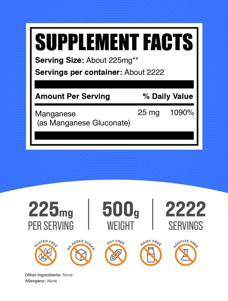 BulkSupplements Manganese Gluconate Powder 17.6 oz (500 g)