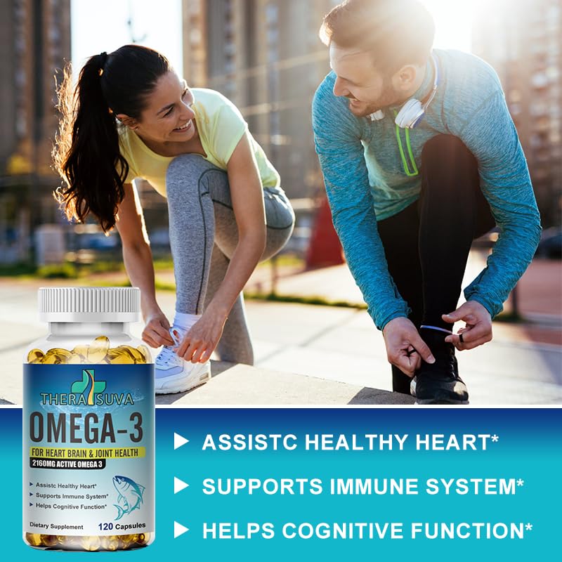 TheraSuva Triple Strength Premium Fish Oil Omega-3 2160mg, EPA 1296mg + DHA 864mg Softgels, 120 Count