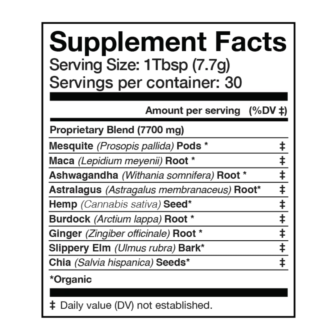 Anima Mundi Apothecary Qi Energy & Protein Superfood Powder Adrenal Support with Ashwagandha & Slippery Elm, Mood & Energy Support, 8 oz