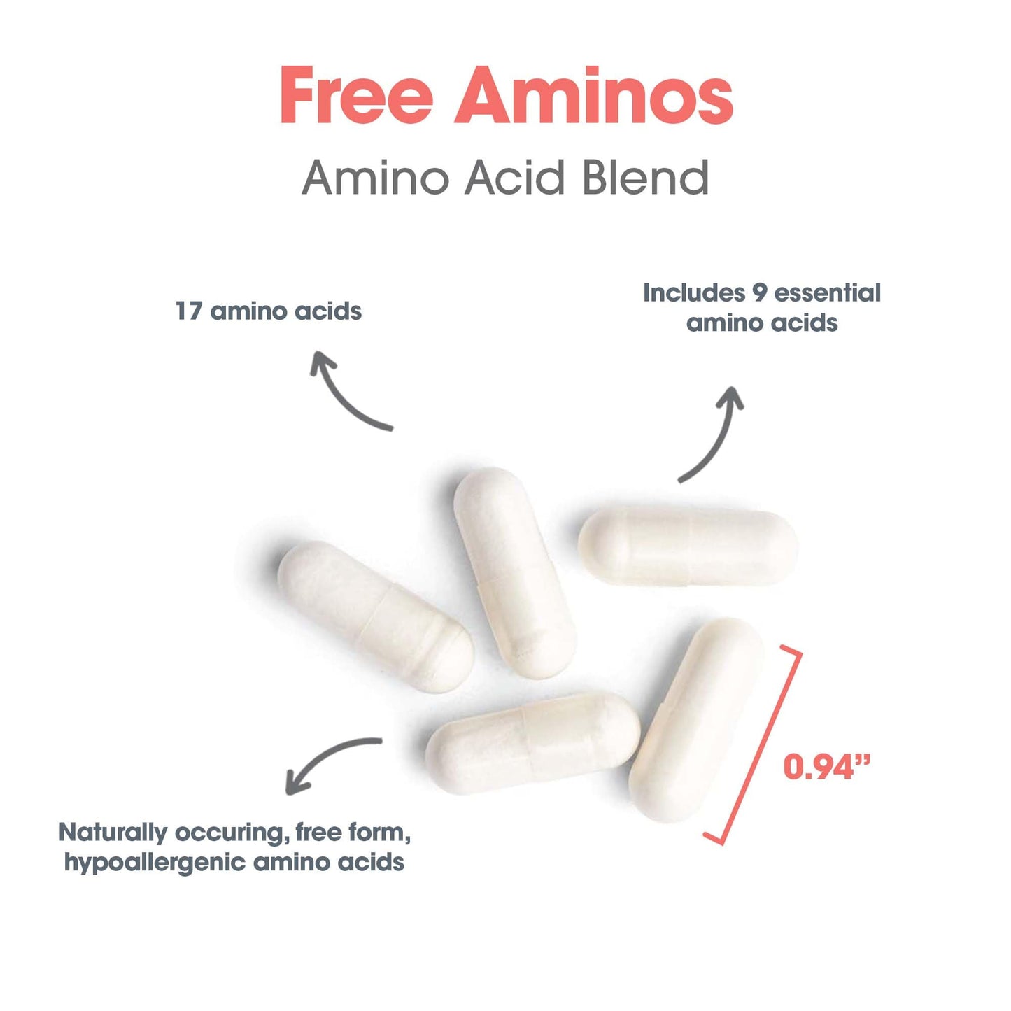 Allergy Research Group Free Aminos Supplement Lean Muscle Mass Support Capsules 100 Count