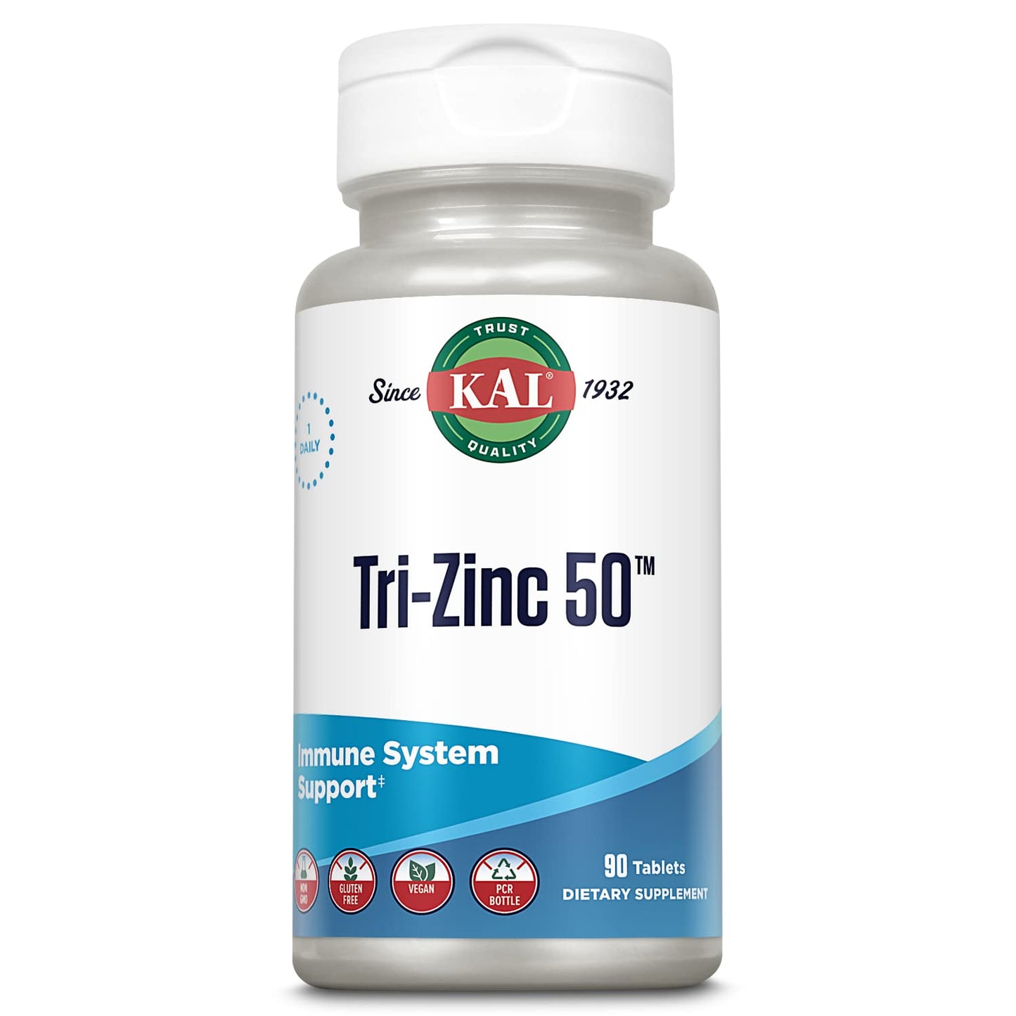 KAL Tri Zinc Supplement 50 mg for Men & Women - Zinc Citrate, Amino Acid Chelate, & Picolinate, 90 Tablets