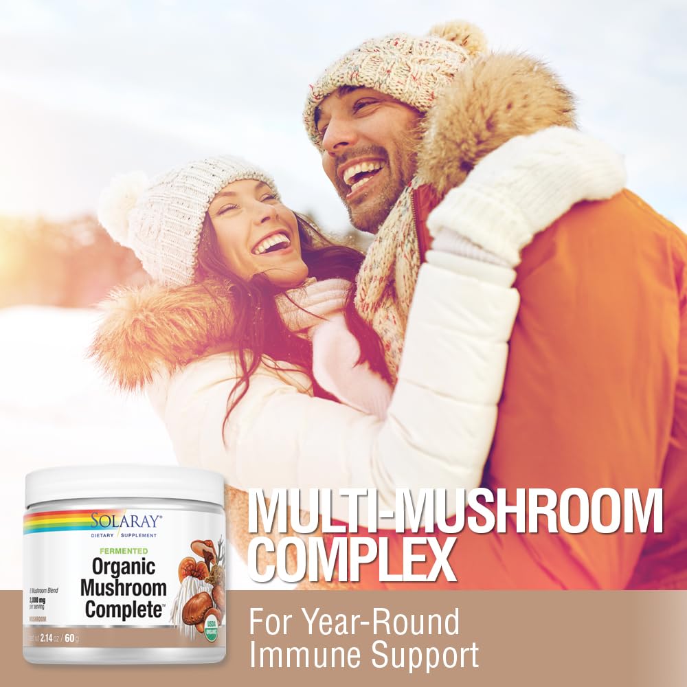 SOLARAY Fermented Organic Mushroom Complete Powder - 8 Mushroom Blend, 2000 mg per Serving, 2.14 oz