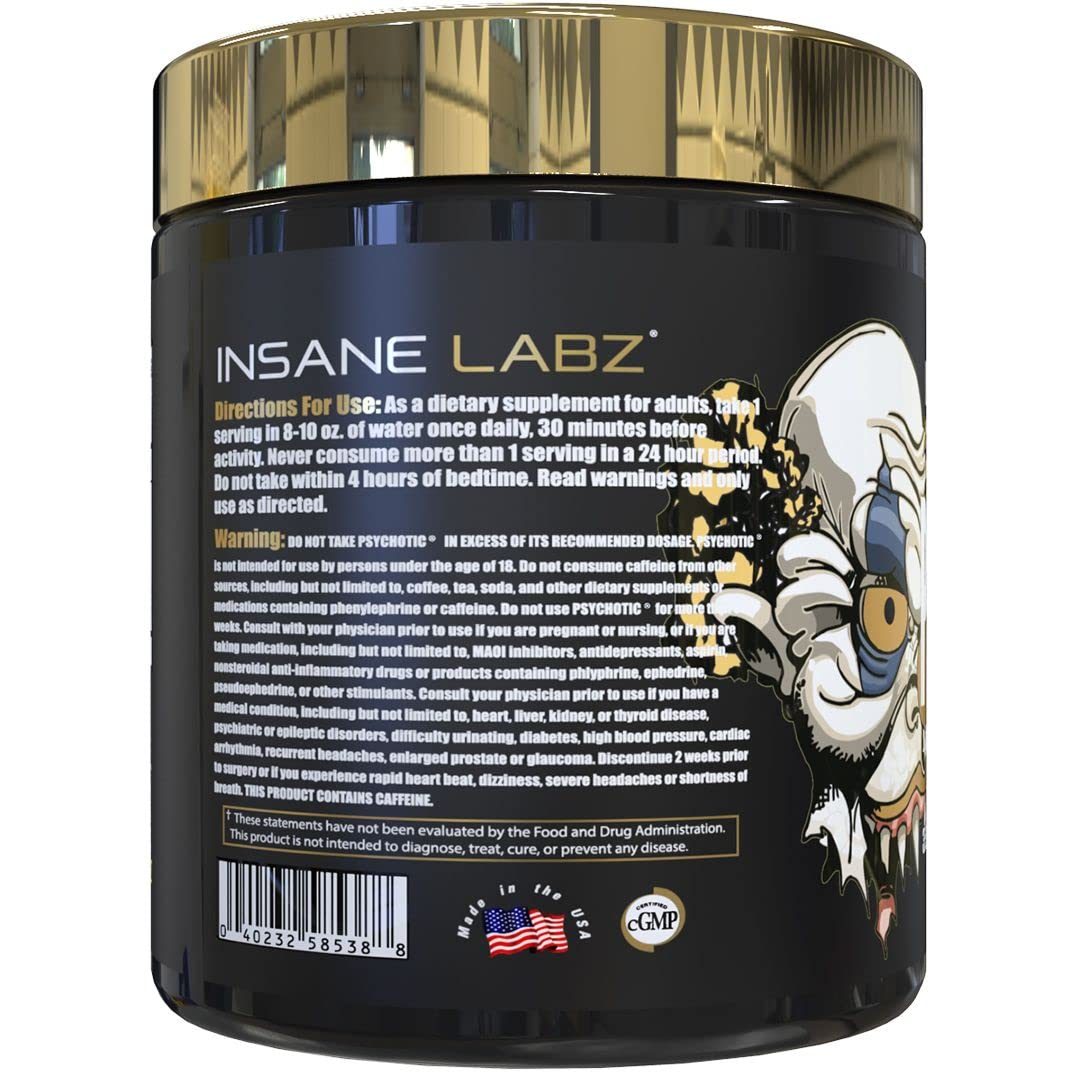 Insane Labz Psychotic Gold and Insane Veinz Gold Pre Workout Nitric Oxide Booster Stack, Powder, 13.1 Ounce