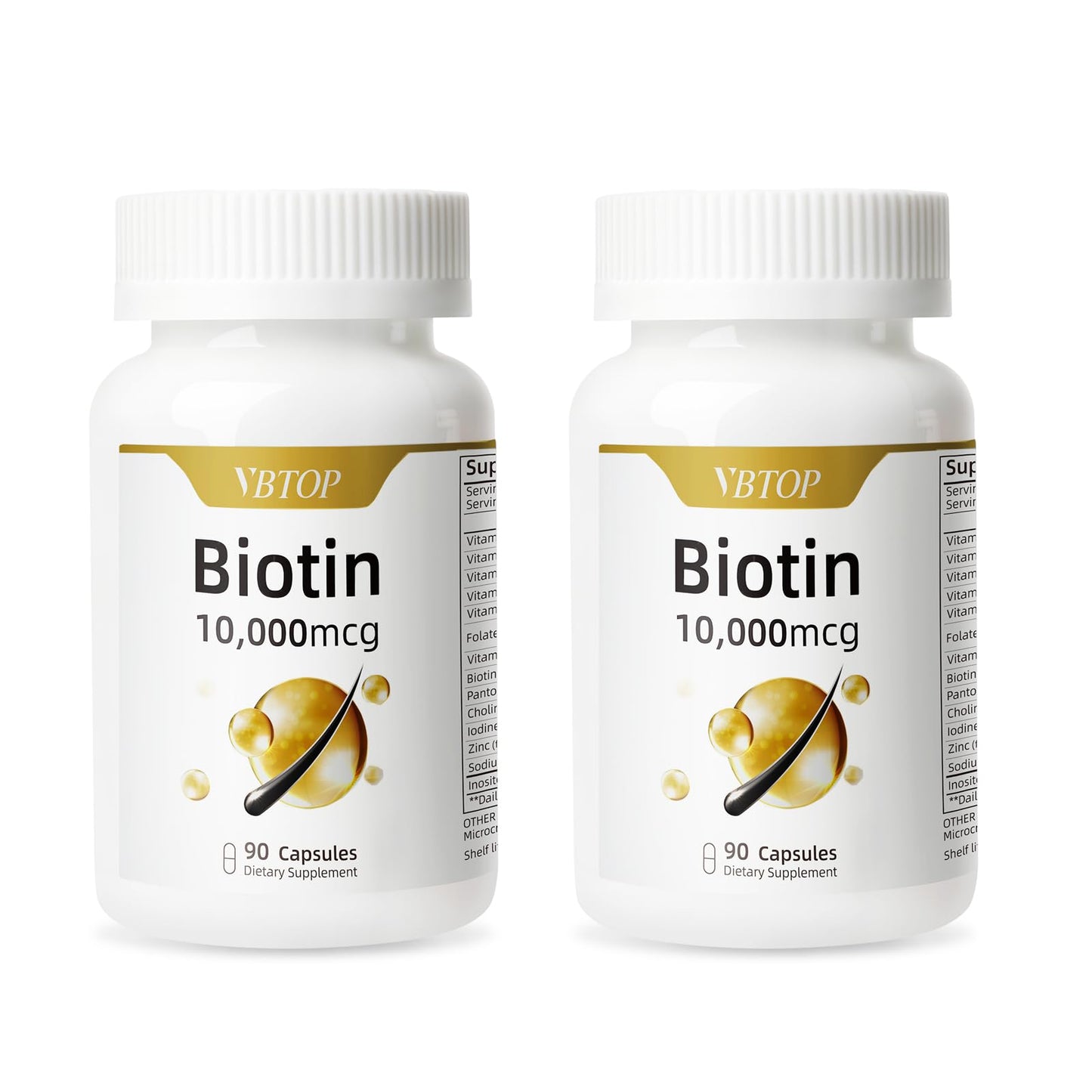 VBTOP Biotin 10000mcg Supplement with Vitamin A/C/D/E/B Complex, Non-GMO Gluten & Soy Free, Supports Hair Growth, Nail Strength & Skin Radiance, Capsule, 180 Capsules