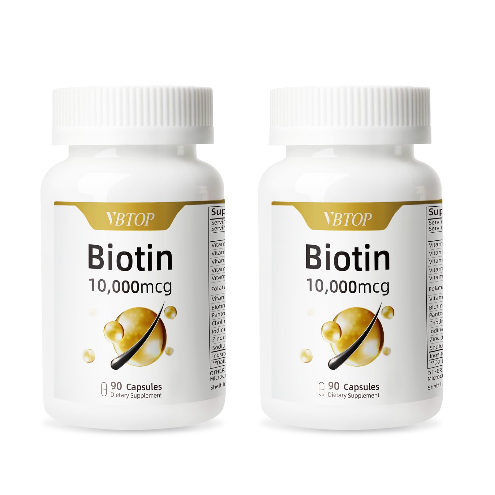 VBTOP Biotin 10000mcg Supplement with Vitamin A/C/D/E/B Complex, Non-GMO Gluten & Soy Free, Supports Hair Growth, Nail Strength & Skin Radiance, Capsule, 180 Capsules