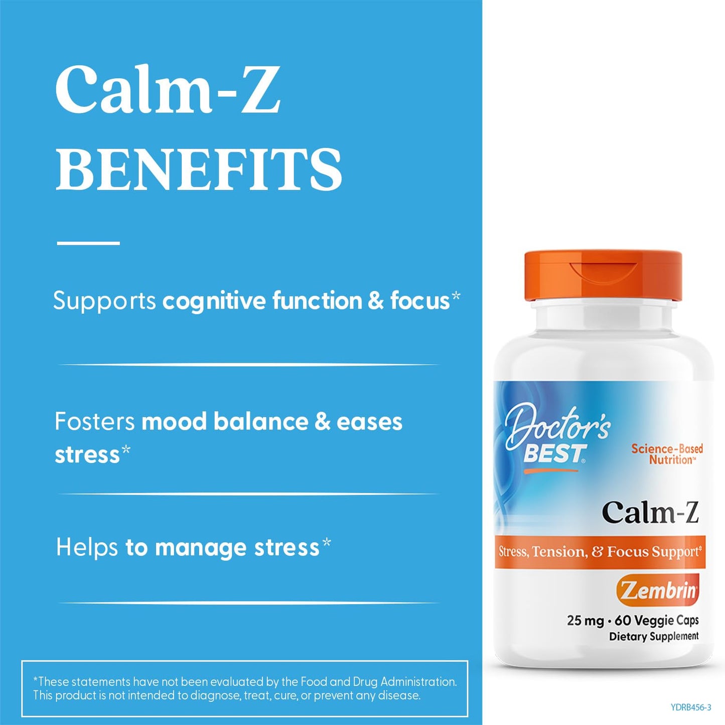 Doctor's Best Calm-Z for Men & Women - Zembrin (Sceletium Tortuosum) Extract Supplement, Calm & Focus Support, Helps Reduce Stress, 25 mg Capsules, 60 Veg Caps