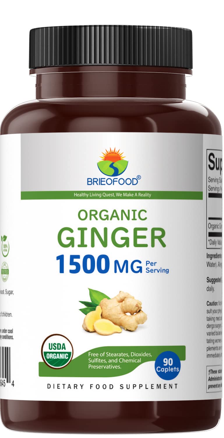 Brieofood Organic Ginger 1500mg Tablets, 90 Count