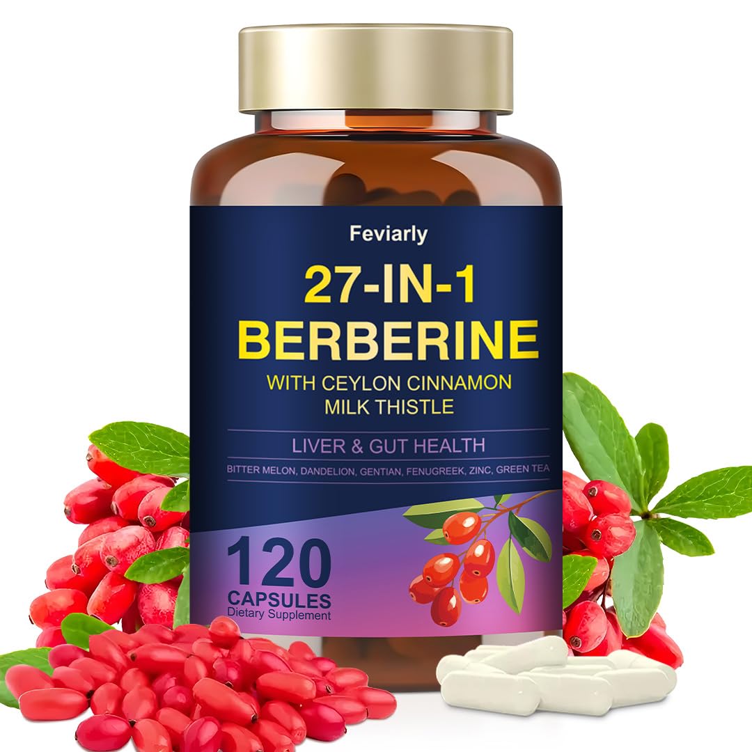 Feviarly Berberine Complex with Ceylon Cinnamon & Milk Thistle - 27-in-1, 120 Capsules