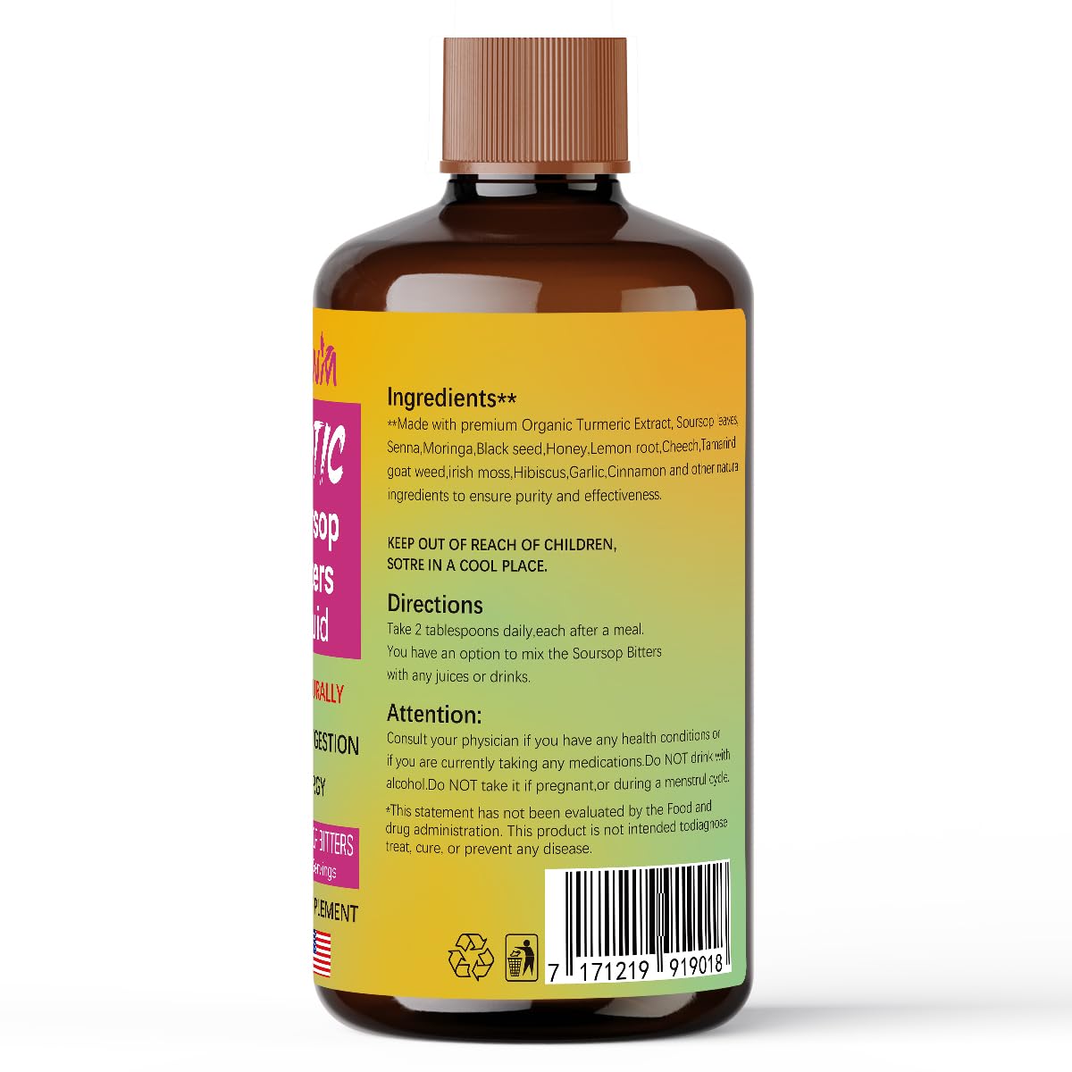 ESUNM Herbal Detox Soursop Bitters Berry-Infused Detox Tonic with Black Seed, Moringa, Irish Moss & Ginger 100% Natural 32 Capsules