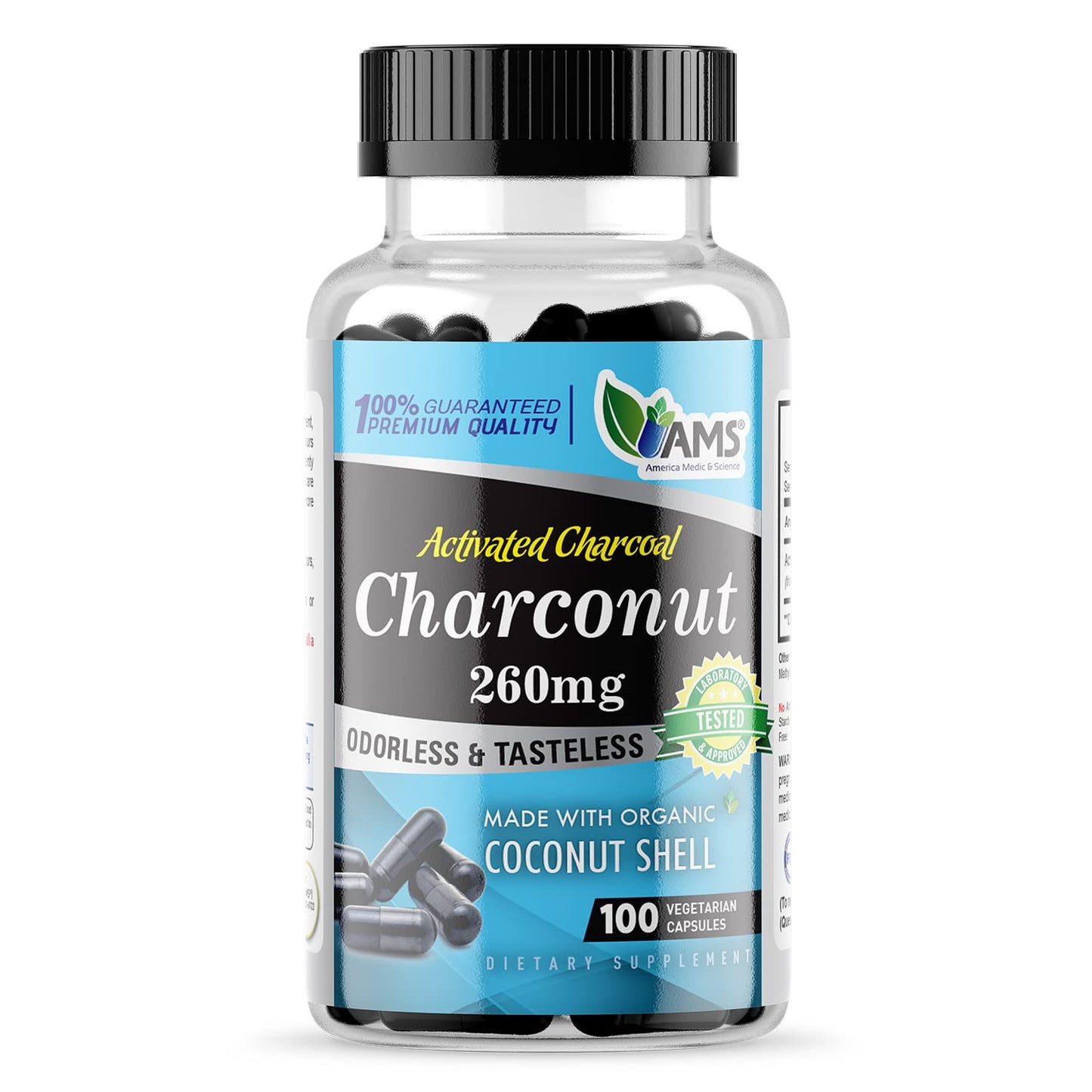 America Medic & Science Charconut 260 mg Activated Charcoal Capsule, 100 Capsules