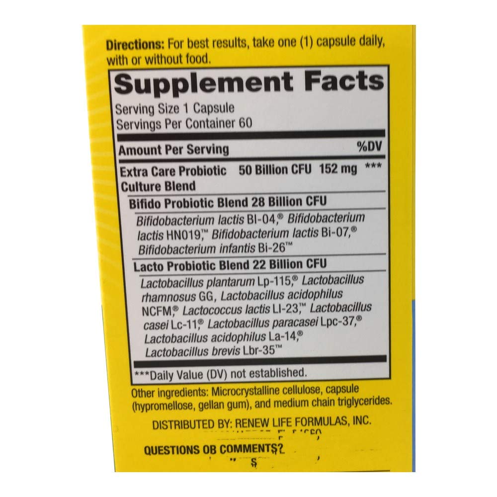 Renew Life Ultimate Flora Extra Care Probiotic 50 Billion Capsules 60 Count