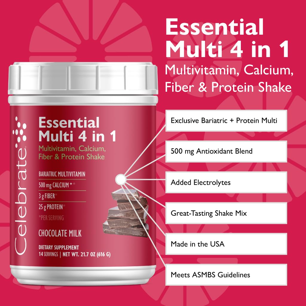 Celebrate Bariatric Supplements Essential Multi 4-in-1 Powder - Bariatric Multivitamin, 20.7 Ounce