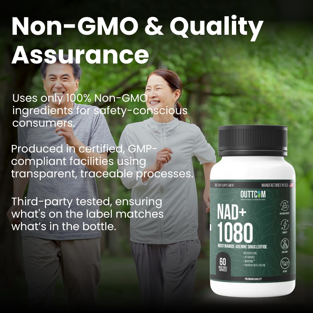 Outtcom NAD+ Supplement with Resveratrol, B12, Phosphatidylcholine & Bioperine – 900mg NAD+ Capsule, 120 Capsules