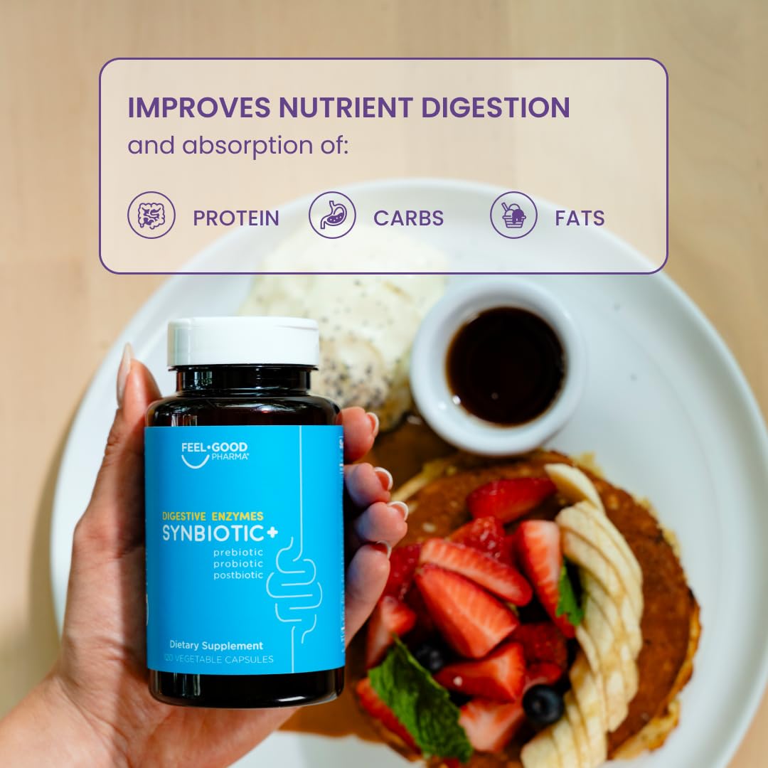 FEEL GOOD PHARMA Digestive Enzymes 4-in-1 Synbiotic+ Capsule, 120 Count
