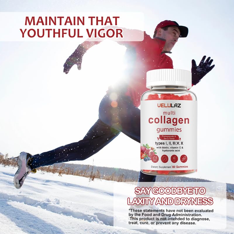 velulaz Multi Collagen Gummies - Types I, II, III, V, X-Skin Care, Premium Formula, Protein Supplement for Both Men and Women Powder 10.59 Ounce