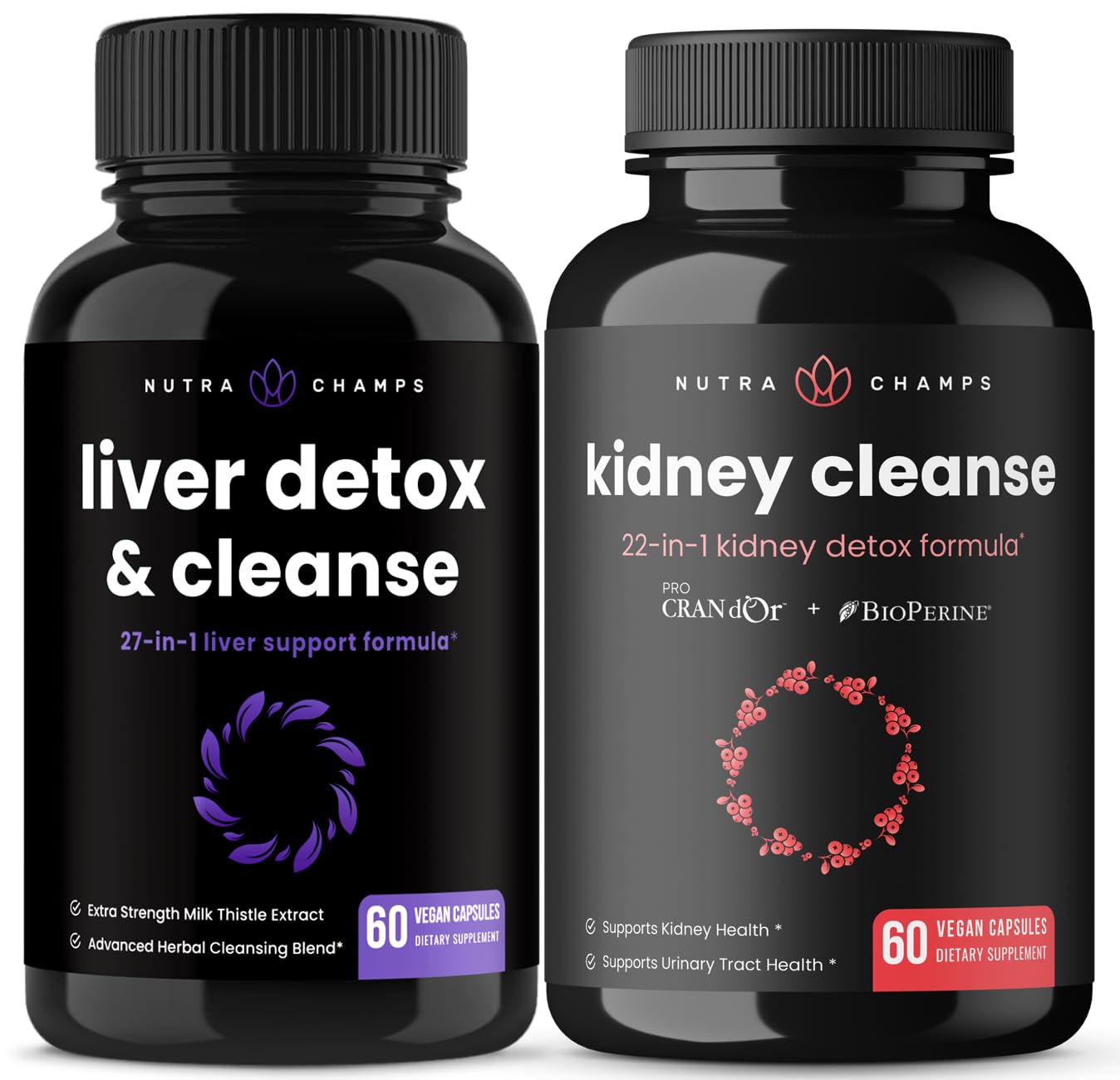 NutraChamps Liver Cleanse Capsules and Kidney Cleanse Capsules, 2 Pack Bundle