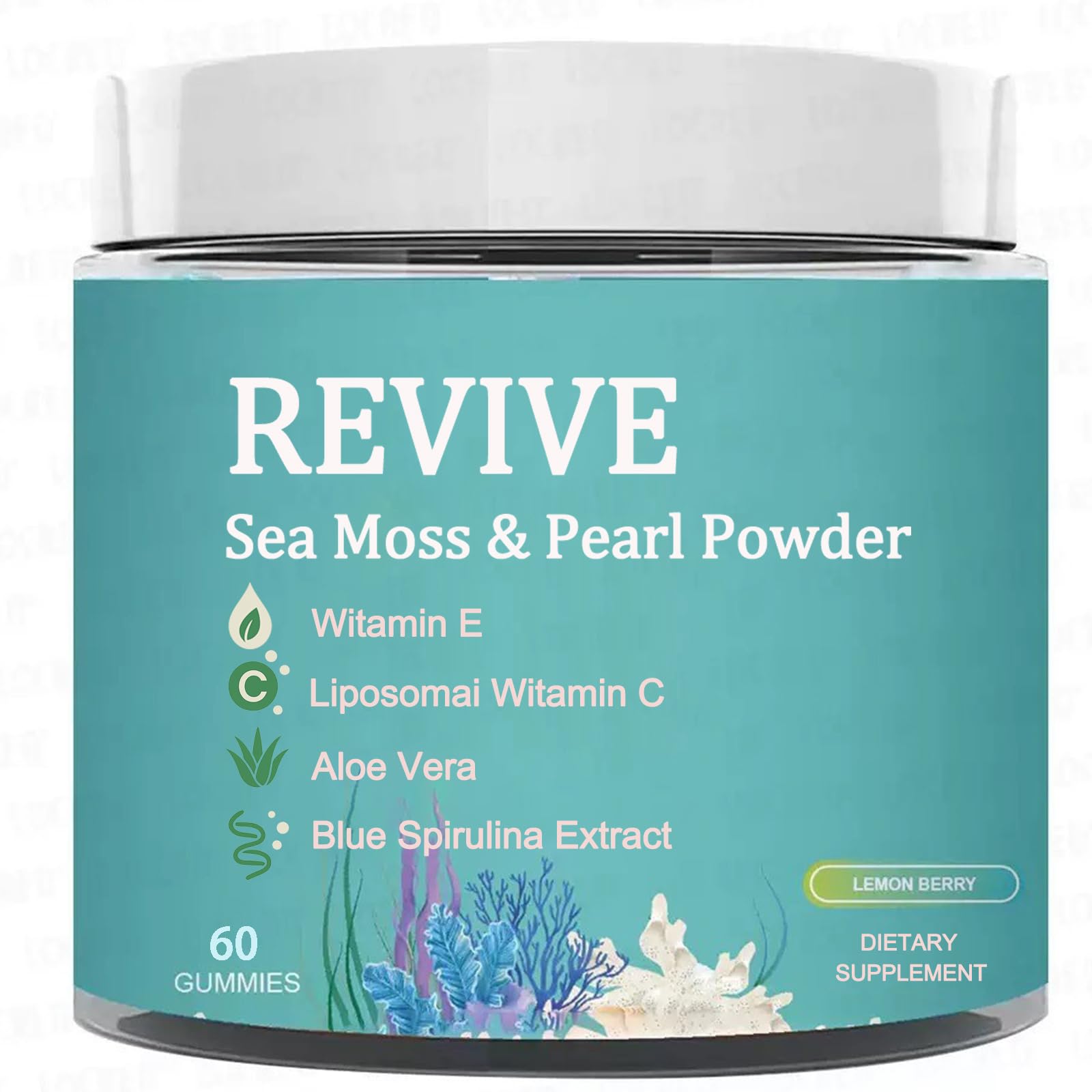 Revive Hair Gummies Sea Moss, Pearl Powder & Blue Spirulina Blend – Daily Hair & Scalp Wellness Support – Aloe Vera, Vitamin E & Liposomal Vitamin C – Gluten-Free, 60 Gummies