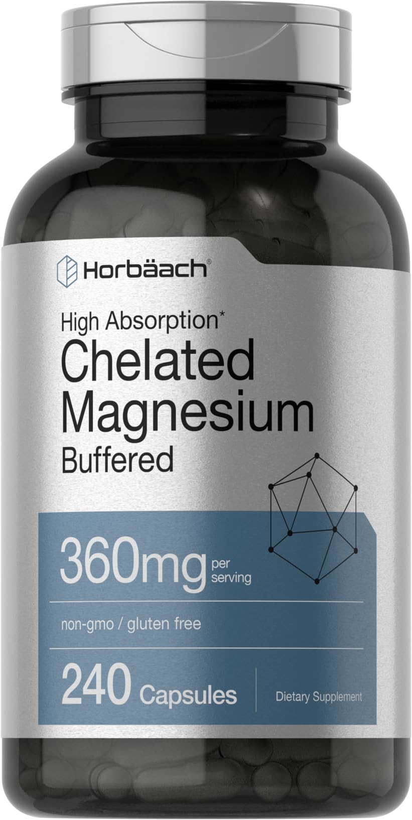 Horbäach Chelated Magnesium (360mg) Capsules, 240 Count