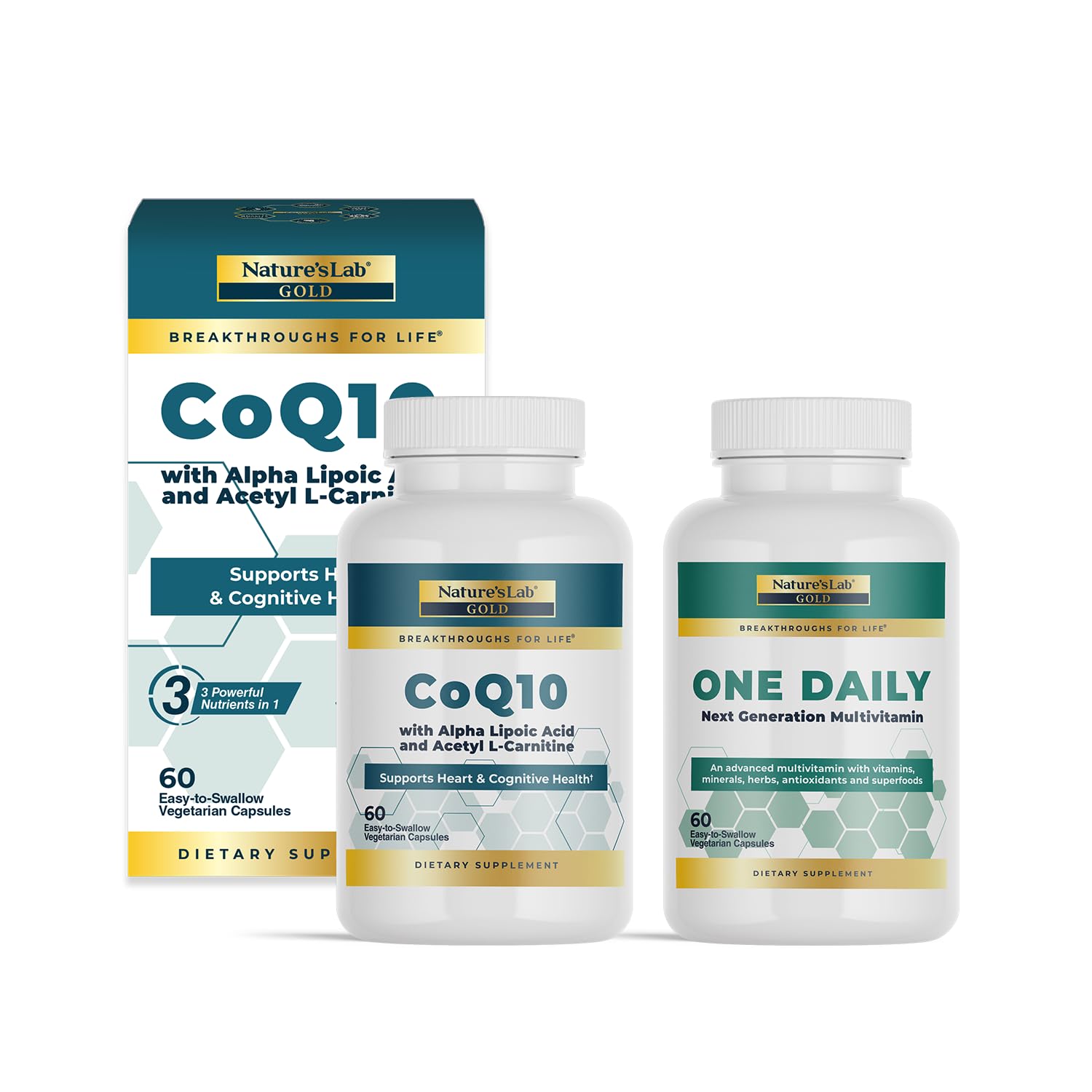 Nature's Lab CoQ10 + Alpha Lipoic Acid + Acetyl L-Carnitine & One Daily Multivitamin, Capsule, 30 Count