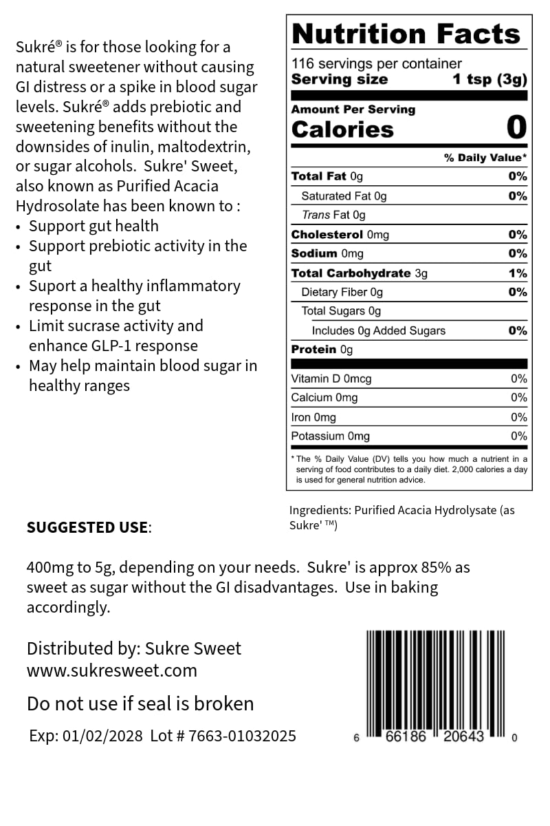 Sukre' Sweet Prebiotic Sweetener Powder 10