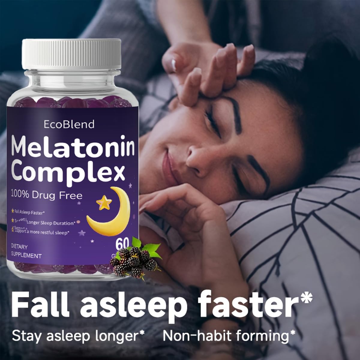 EcoBlend Sleep Gummies 10mg Melatonin Magnesium Sleep Supplement for Adults, Raspberry Flavor, 90 Gummies