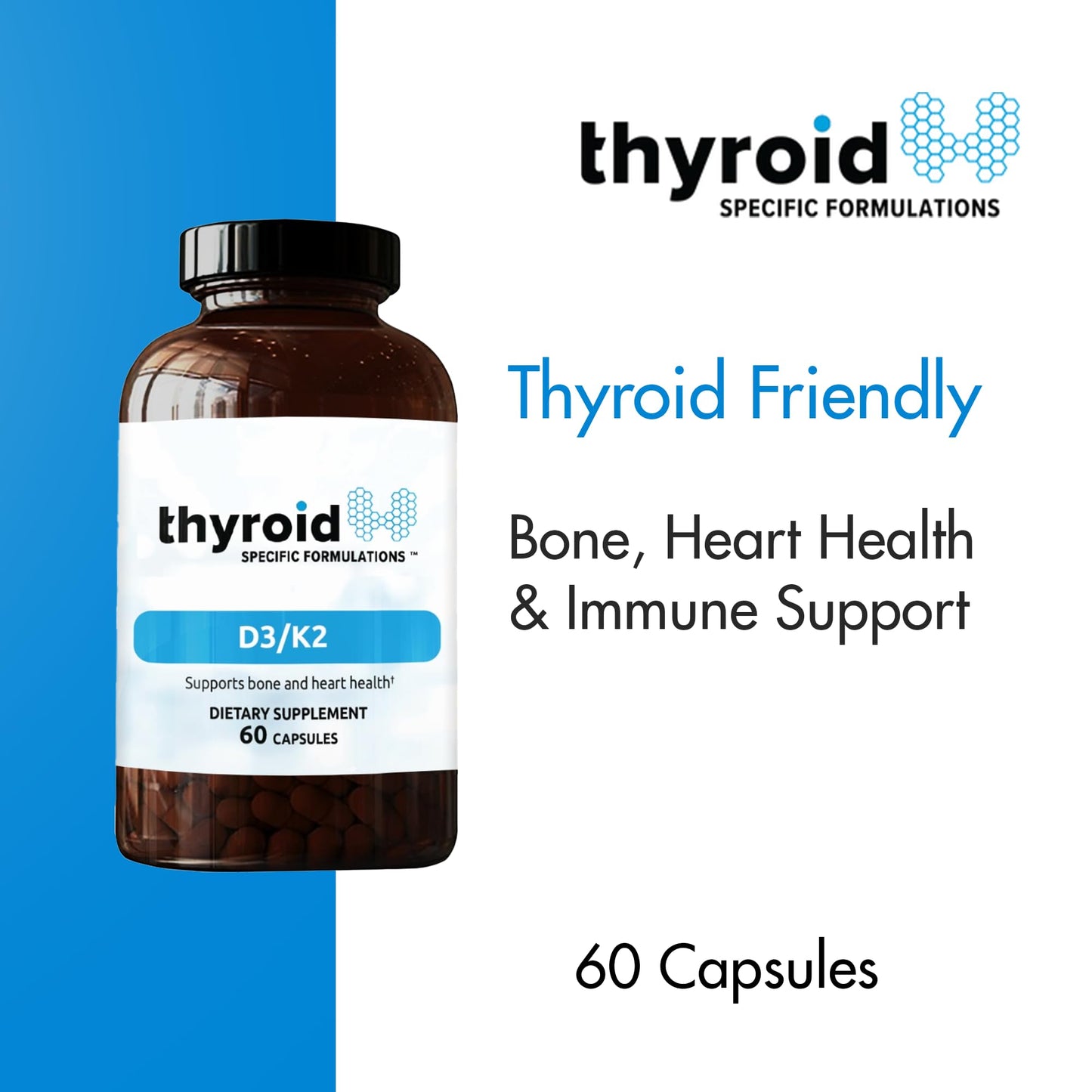 Thyroid Specific Formulations D3/K2 Vitamin Complex with GG, 60 Capsules