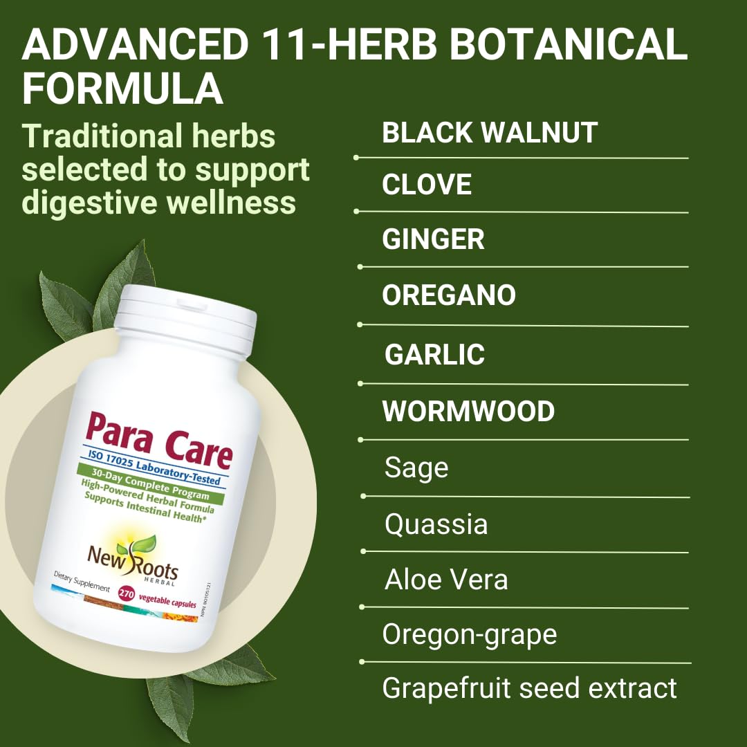 New Roots Herbal para Care 11-in-1 Herbal Formula 30-Day Gut Detox Cleanse Supplement Capsules, 270 Capsules