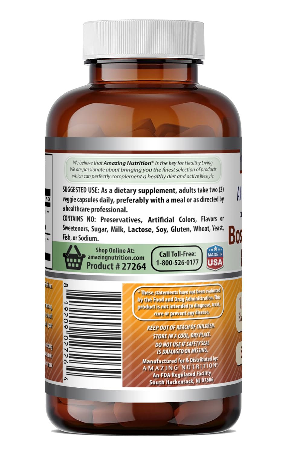 Amazing Nutrition Boswellia Extract & Turmeric 1200mg Per Serving Capsule, 60 Count