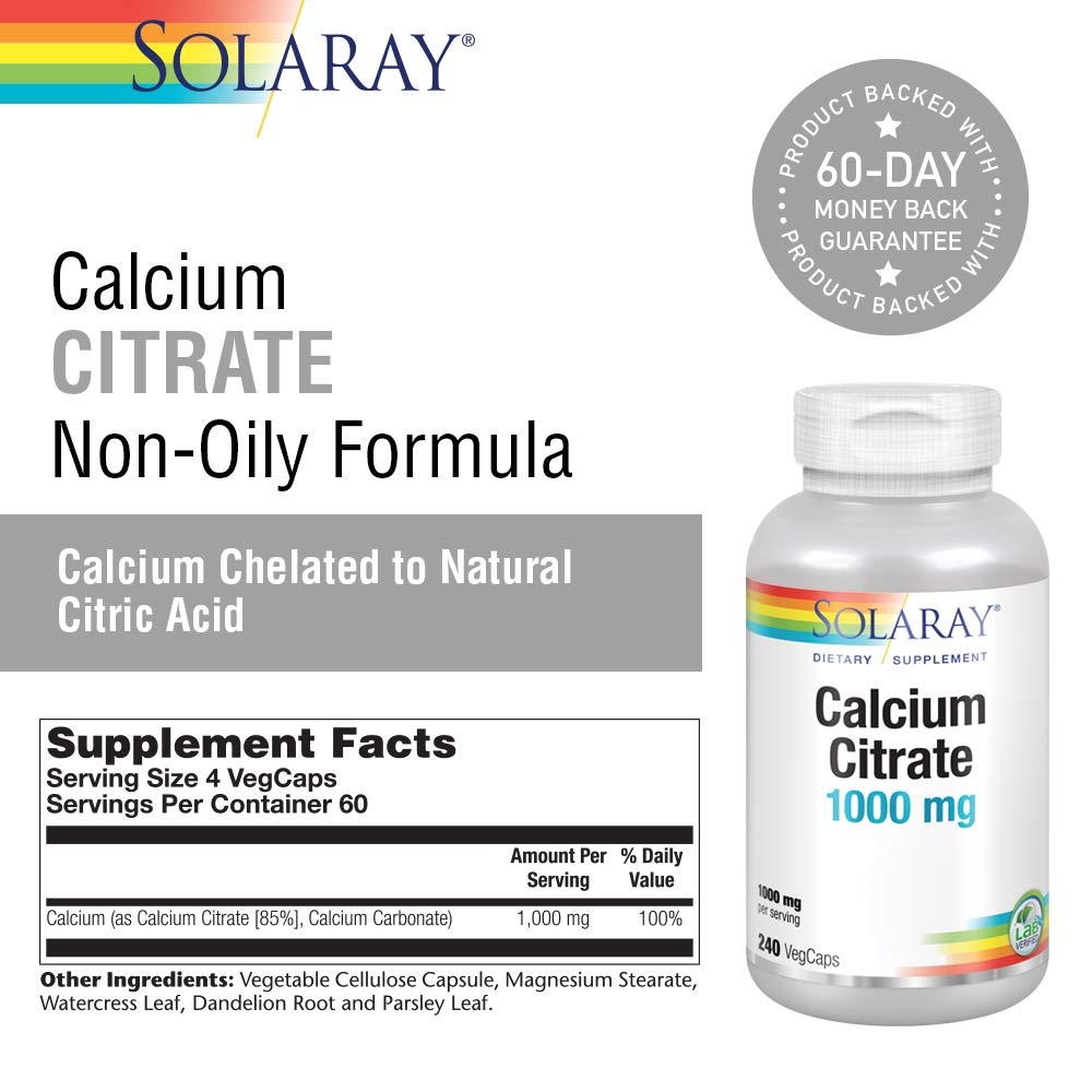 Solaray Calcium Citrate 1000 mg Capsules, 240 Count